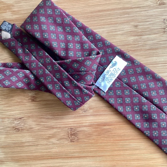 Enrico Mantoni Made In Italy Silk Tie Burgundy Floral Fall Matte Woven Vintage - Picture 5 of 10